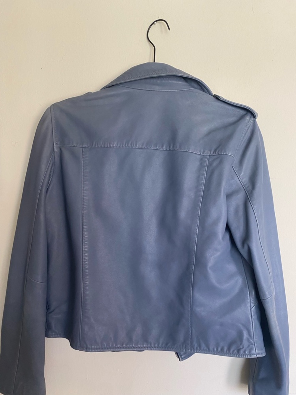 All Saints Leather Biker Jacket in Dusty Blue - Picture 4 of 7